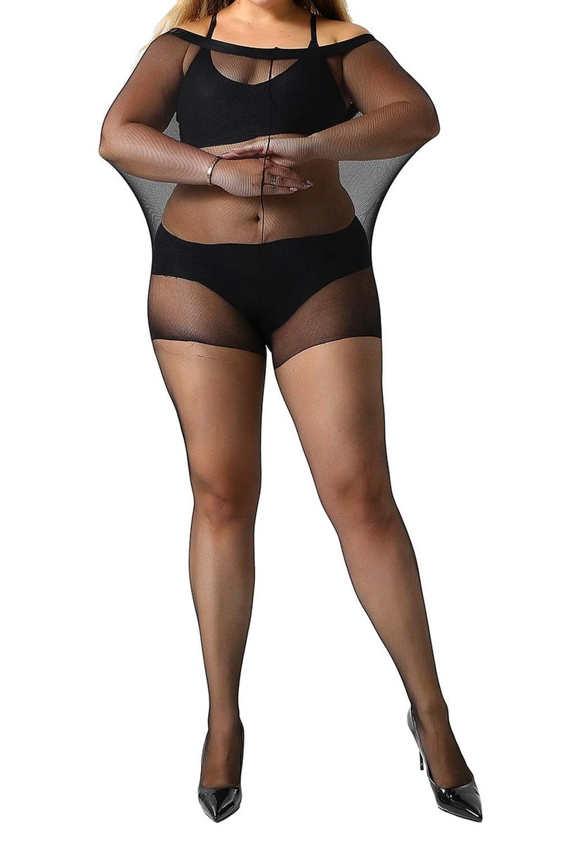 MANZI Women's Black Pantyhose Plus Size Control Top Ultra-Soft Sheer Tights 2 Pairs 4XL - Image 1